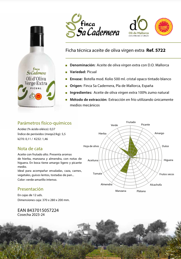 Finca Sa Cadernera Olivenöl - Picual - Virgen Extra - Oli de Mallorca D.O. 500ml