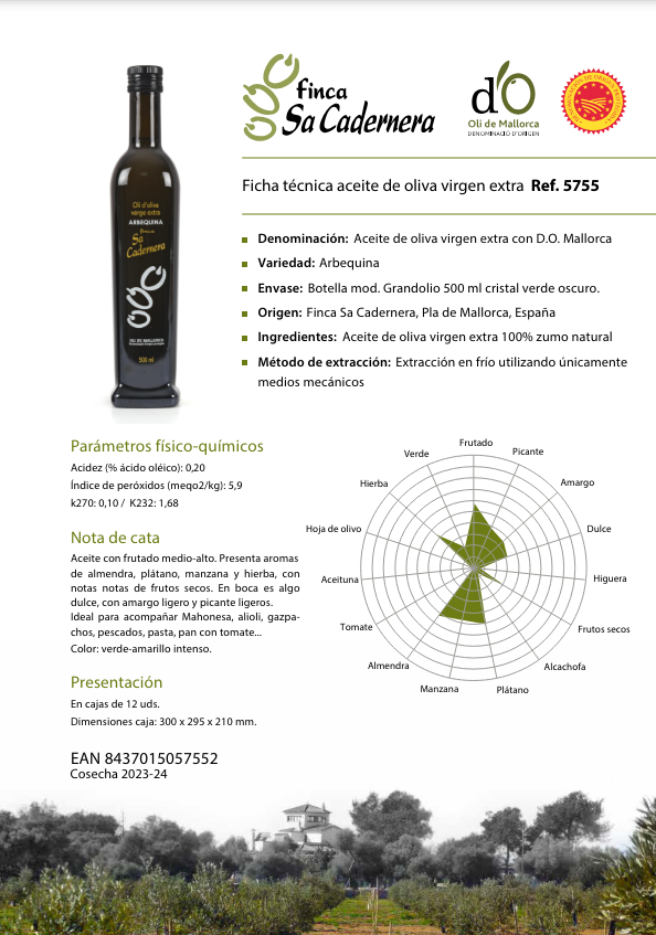 Finca Sa Cadernera Olivenöl - Arbequina - Virgen Extra - Oli de Mallorca D.O. 500ml